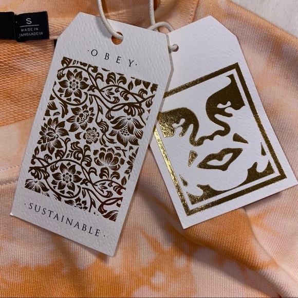 Obey Peach Tie Dye Crew Neck Pullover Sweatshirt NWT - Picture 8 of 9